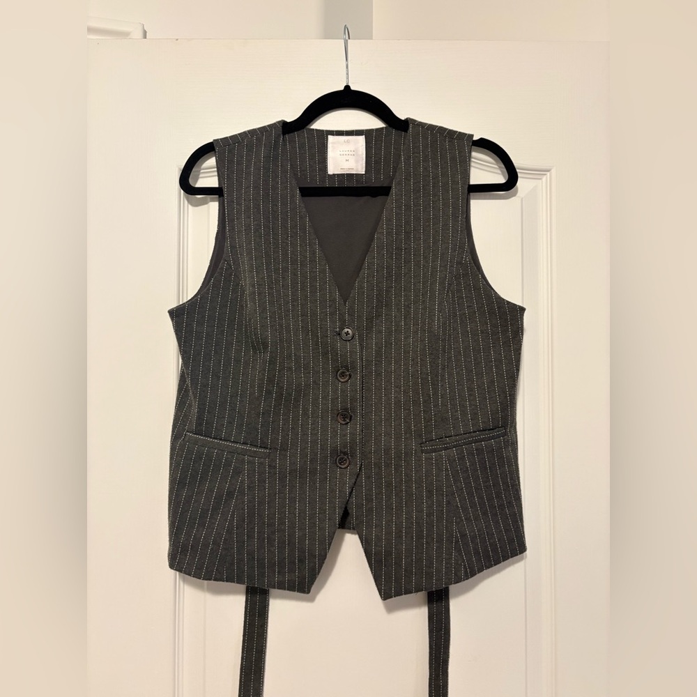 LC Lauren Conrad Gray Pinstripe Waistcoat Vest
